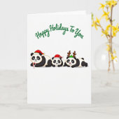 Cute Panda Bears Happy Holidays Santa and Reindeer カード (黄色い花)