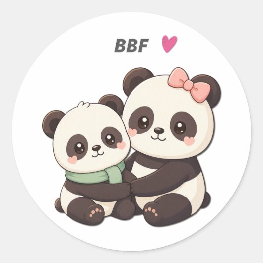 Cute Panda BFF – Bestie Friendship Sticker ラウンドシール (正面)