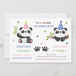 Cute Panda Boy and Girl Joint Birthday  招待状