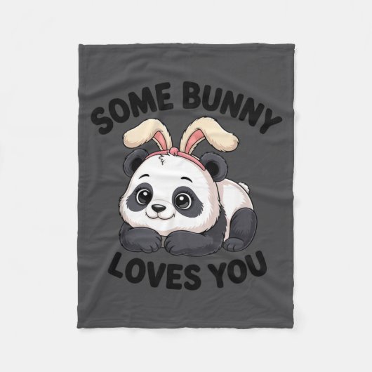 Cute Panda Bunny Some Bunny Loves You  フリースブランケット (正面)