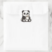 Cute Panda Coffee – Kawaii Panda Holding Coffee スクエアシール (バッグ)