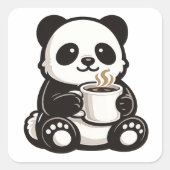 Cute Panda Coffee – Kawaii Panda Holding Coffee スクエアシール (正面)