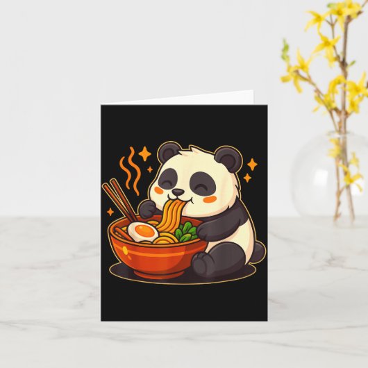 Cute Panda Eating Ramen Noodles カード (黄色い花)