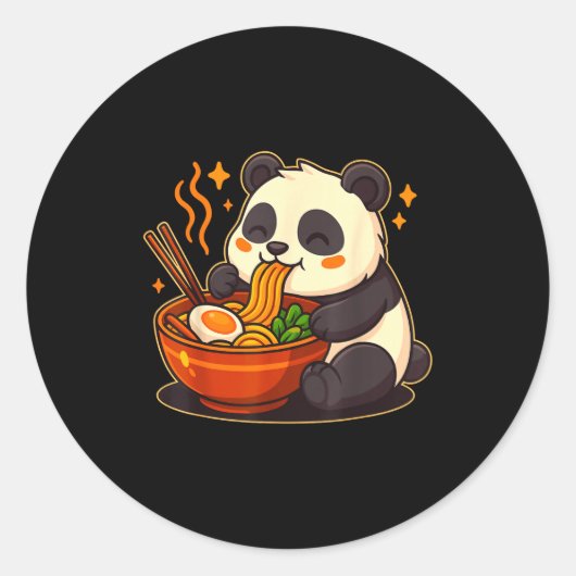 Cute Panda Eating Ramen Noodles ラウンドシール (正面)