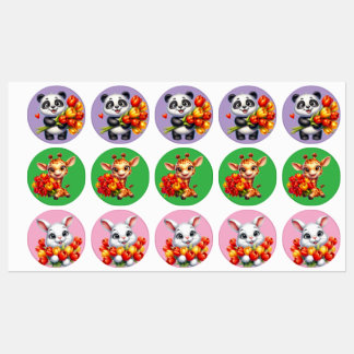 Cute Panda, Giraffe, and Rabbit Sticker Sheet with ラベル