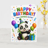 Cute Panda Happy Birthday Card | Adorable Birthday カード (黄色い花)