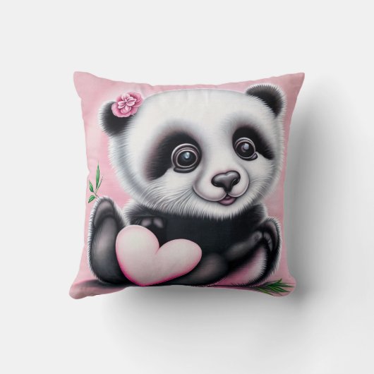 Cute panda holding a heart クッション (裏面)