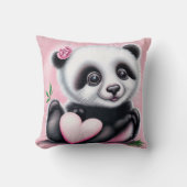 Cute panda holding a heart クッション (正面)
