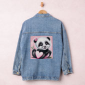 Cute panda holding a heart デニムジャケット (ハンガー)
