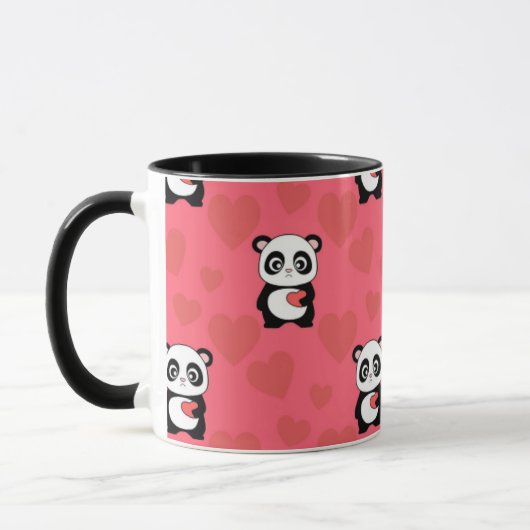 Cute Panda Holding Heart Pattern| Kawaii Valentine マグカップ (左)