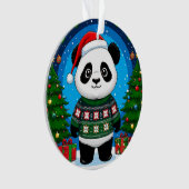 Cute Panda In Christmas Sweater Wears Santa Hat オーナメント (正面)