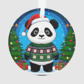 Cute Panda In Christmas Sweater Wears Santa Hat オーナメント (裏面)