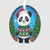 Cute Panda In Christmas Sweater Wears Santa Hat オーナメント (正面)