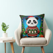 Cute Panda In Christmas Sweater Wears Santa Hat クッション (椅子)
