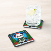 Cute Panda In Christmas Sweater Wears Santa Hat コースター (右側)