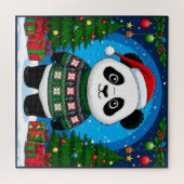 Cute Panda In Christmas Sweater Wears Santa Hat ジグソーパズル (横)