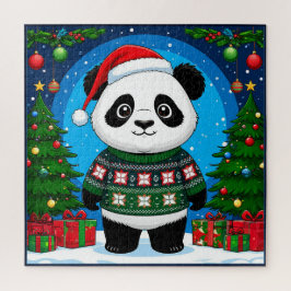 Cute Panda In Christmas Sweater Wears Santa Hat ジグソーパズル