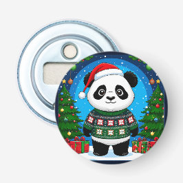 Cute Panda In Christmas Sweater Wears Santa Hat 栓抜き