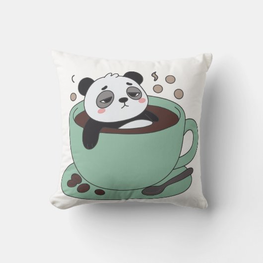 Cute Panda In Coffee Cup Coffee Lover Gift クッション (正面)