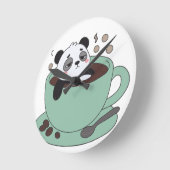 Cute Panda In Coffee Cup Coffee Lover Gift ラウンド壁時計 (傾斜)