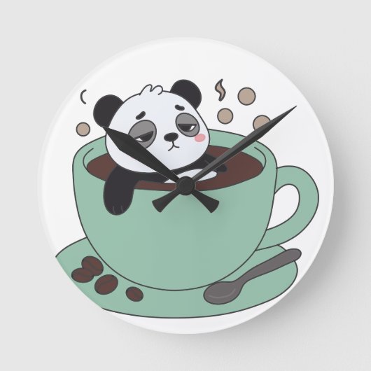 Cute Panda In Coffee Cup Coffee Lover Gift ラウンド壁時計 (正面)