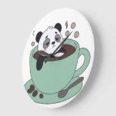 Cute Panda In Coffee Cup Coffee Lover Gift ラージ壁時計 (傾斜)