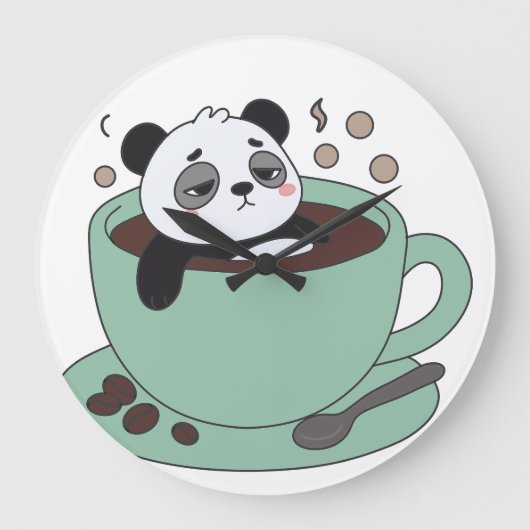 Cute Panda In Coffee Cup Coffee Lover Gift ラージ壁時計 (正面)