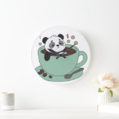 Cute Panda In Coffee Cup Coffee Lover Gift ラージ壁時計 (ホーム)