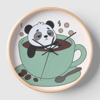 Cute Panda In Coffee Cup Coffee Lover Gift 壁時計