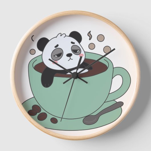 Cute Panda In Coffee Cup Coffee Lover Gift 壁時計 (正面)