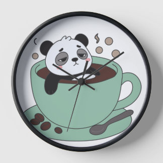 Cute Panda In Coffee Cup Coffee Lover Gift 壁時計