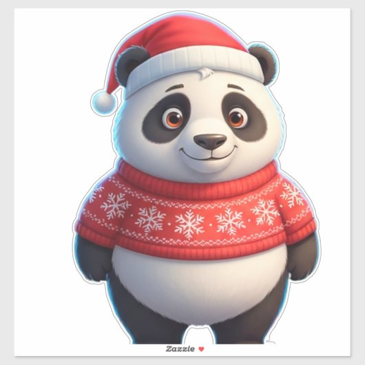 Cute Panda In Santa Hat And Christmas Sweater シール (シート)