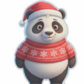 Cute Panda In Santa Hat And Christmas Sweater シール (正面)
