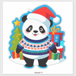 Cute Panda In Santa Hat And Christmas Sweater シール