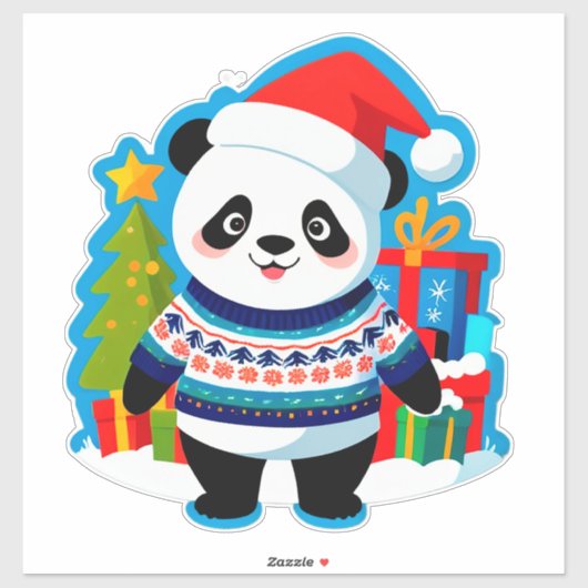 Cute Panda In Santa Hat And Christmas Sweater シール (シート)