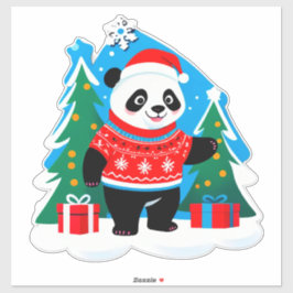 Cute Panda In Santa Hat And Christmas Sweater シール
