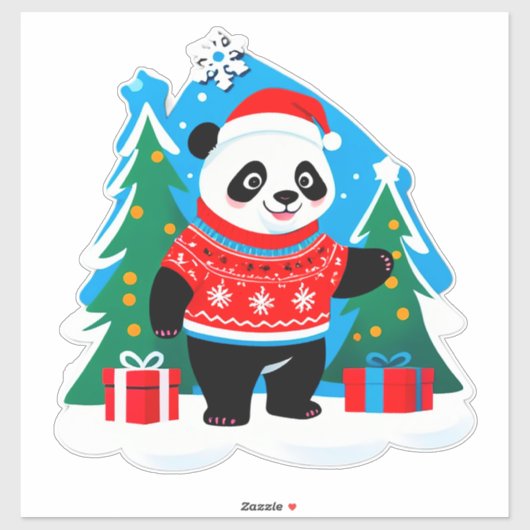Cute Panda In Santa Hat And Christmas Sweater シール (シート)