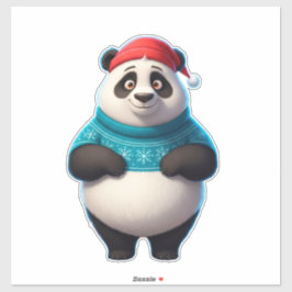 Cute Panda In Santa Hat And Christmas Sweater シール