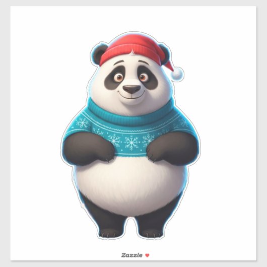 Cute Panda In Santa Hat And Christmas Sweater シール (シート)