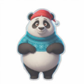 Cute Panda In Santa Hat And Christmas Sweater シール (正面)