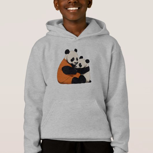 Cute Panda Love Cuddling Kids Pullover Hoodie (正面)