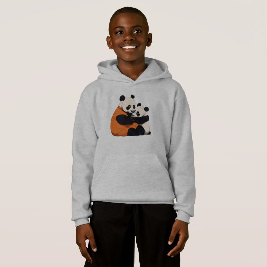 Cute Panda Love Cuddling Kids Pullover Hoodie (正面フル)