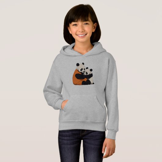Cute Panda Love Cuddling Kids Pullover Hoodie (正面フル)