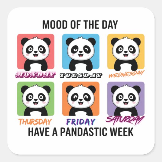 Cute Panda Mood of the Day Stickers スクエアシール (正面)