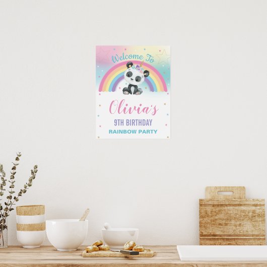 Cute Panda Pandacorn Rainbow Birthday Welcome ポスター (キッチン)