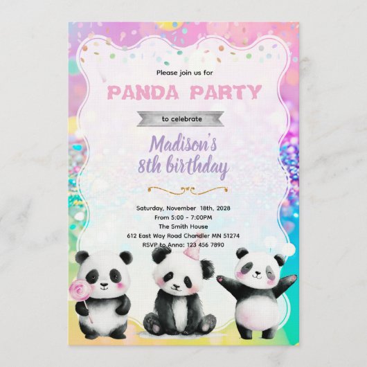 Cute panda party invitation 招待状 (正面)