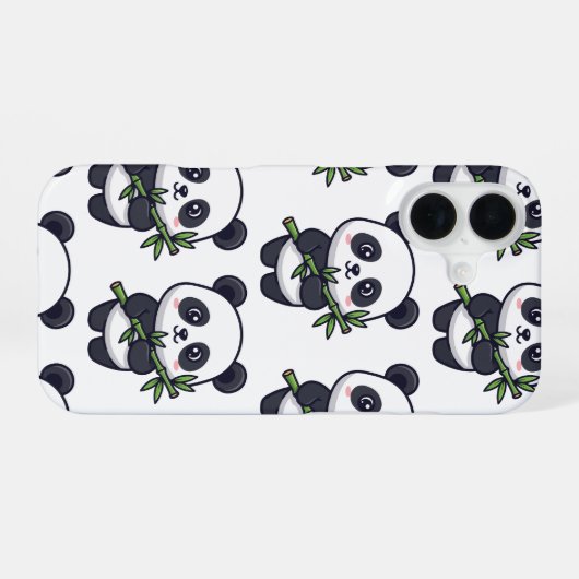 Cute Panda Pattern iPhone Case – Black & White 16ケース (裏面横)