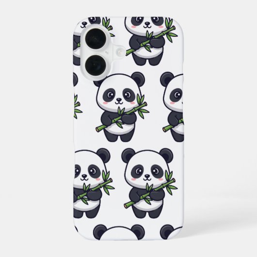 Cute Panda Pattern iPhone Case – Black & White 16ケース (裏面)