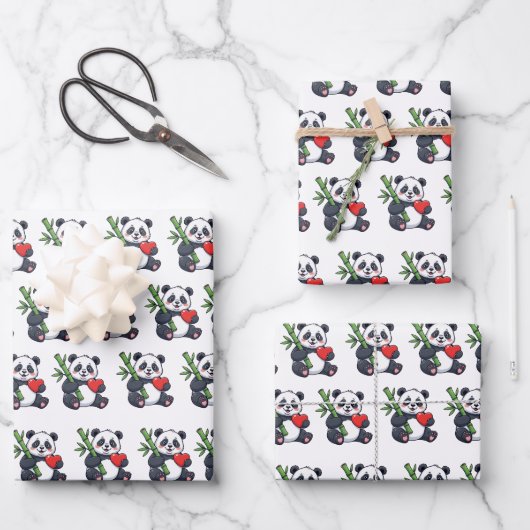 Cute Panda Pattern Wrapping Paper for Gifts and Pa ラッピングペーパーシート (正面)