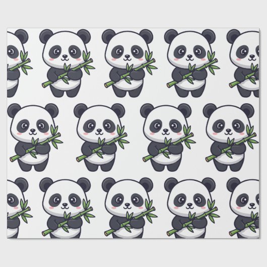 Cute Panda Pattern Wrapping Paper – Minimal Black  ラッピングペーパー (フラット)